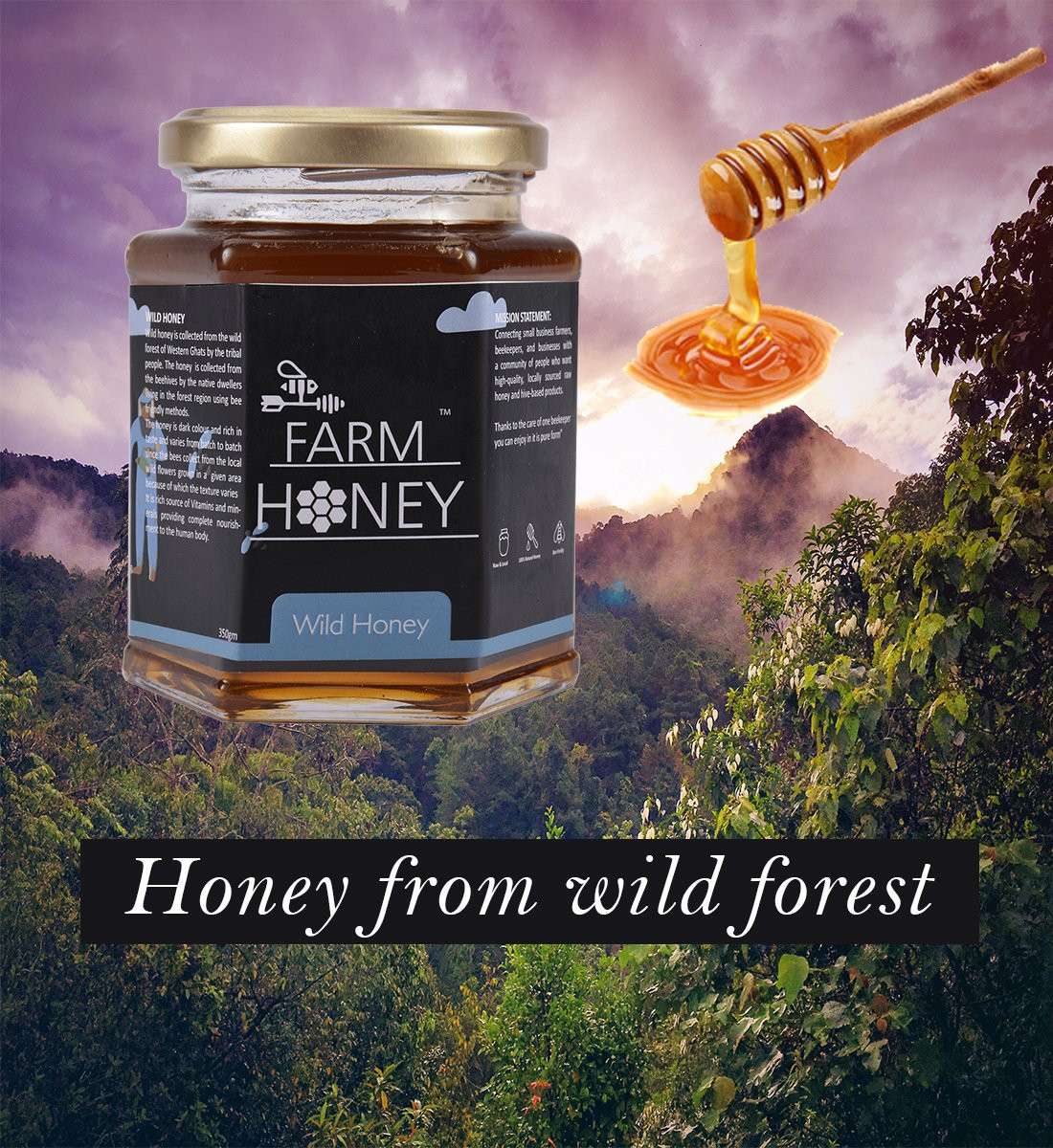Farm Honey Wild Unprocessed Honey|Pure Organic Raw Honey|100% Natural|no preservatives| No Artificial Color|no Added Sugar|250 Gm